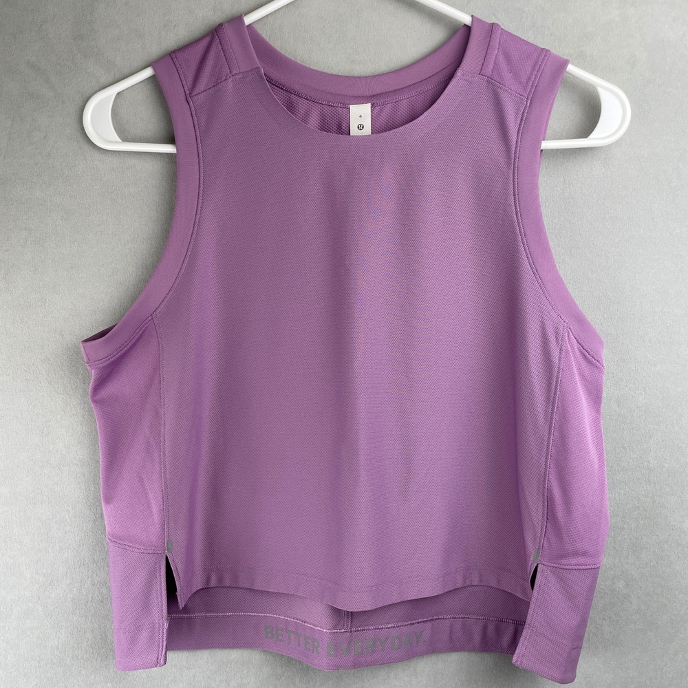 Lululemon Purple Mesh Back Cropped Train Tank Top Yoga Daily Better Everyday 4